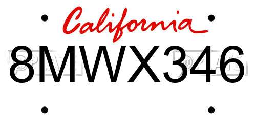 8MWX346 California License Plate