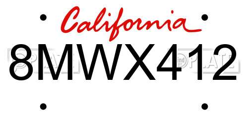 8MWX412 California License Plate