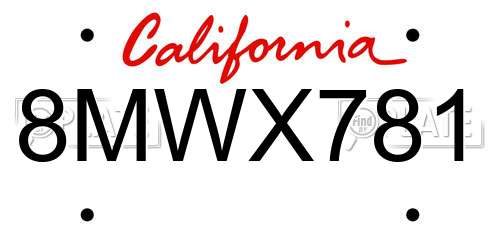 8MWX781 California License Plate