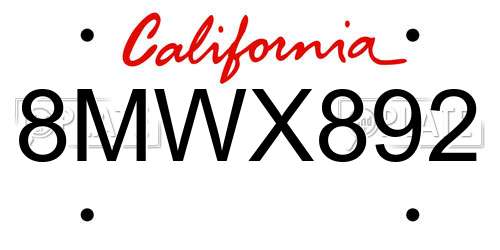 8MWX892 California License Plate