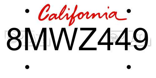 8MWZ449 California License Plate