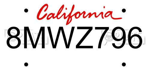 8MWZ796 California License Plate