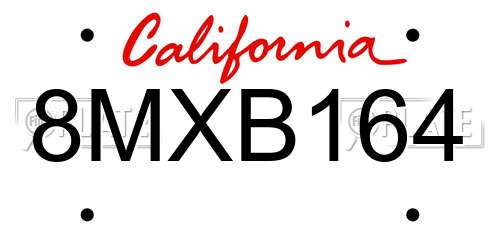8MXB164 California License Plate