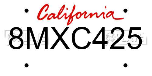 8MXC425 California License Plate