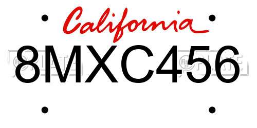 8MXC456 California License Plate