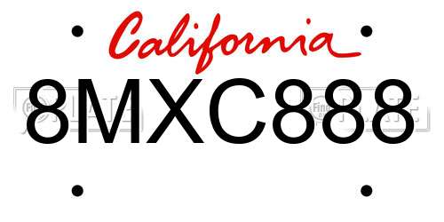 8MXC888 California License Plate
