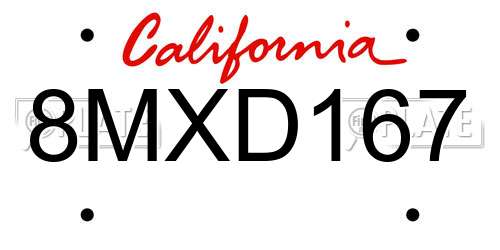 8MXD167 California License Plate