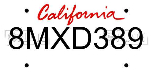 8MXD389 California License Plate