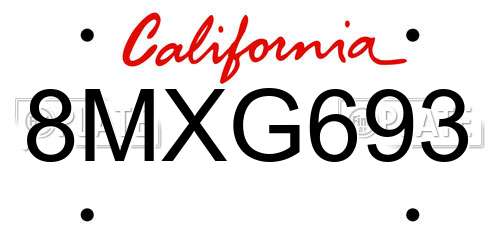 8MXG693 California License Plate