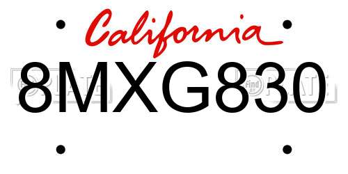 8MXG830 California License Plate