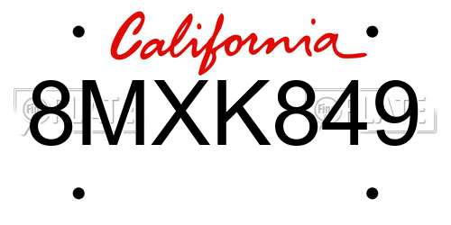 8MXK849 California License Plate