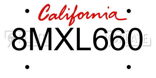 8MXL660 California License Plate