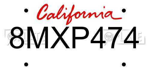 8MXP474 California License Plate