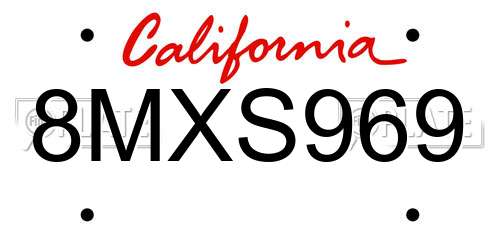 8MXS969 California License Plate
