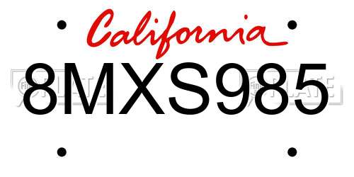 8MXS985 California License Plate