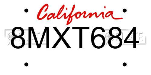 8MXT684 California License Plate