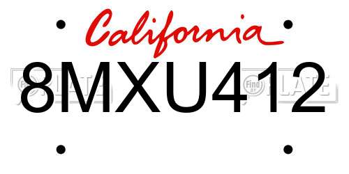 8MXU412 California License Plate