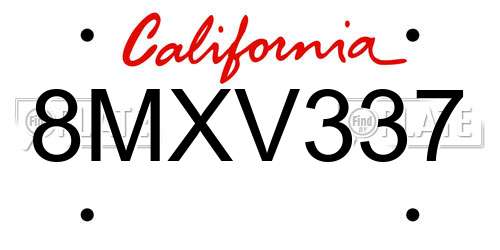 8MXV337 California License Plate
