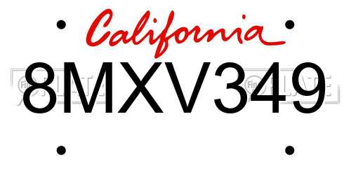 8MXV349 California License Plate