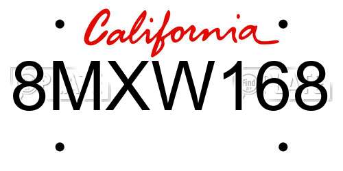8MXW168 California License Plate