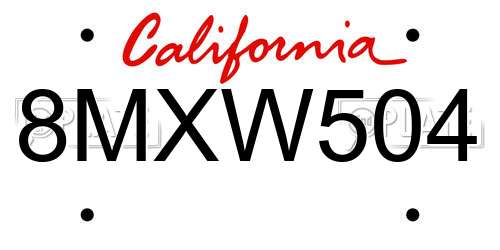 8MXW504 California License Plate