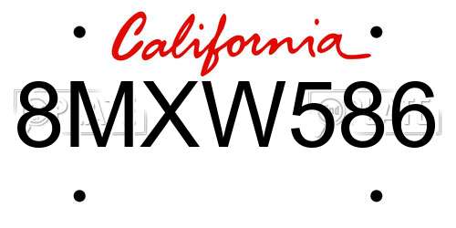 8MXW586 California License Plate