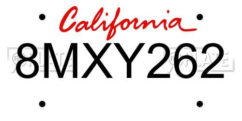 8MXY262 California License Plate