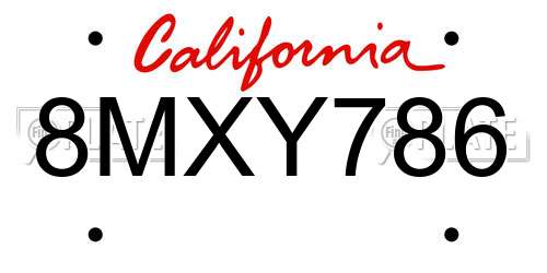 8MXY786 California License Plate