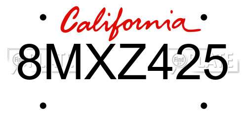 8MXZ425 California License Plate