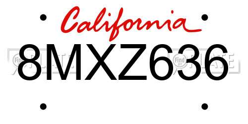 8MXZ636 California License Plate
