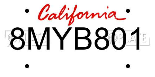 8MYB801 California License Plate