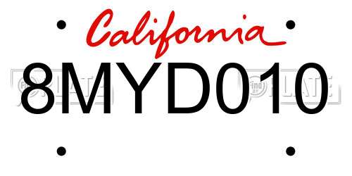 8MYD010 California License Plate