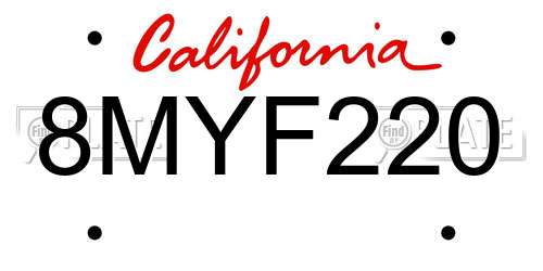 8MYF220 California License Plate