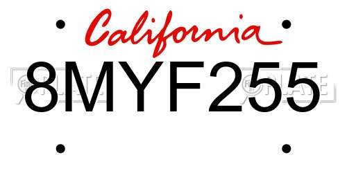 8MYF255 California License Plate