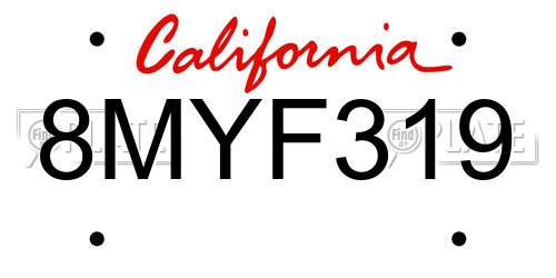 8MYF319 California License Plate