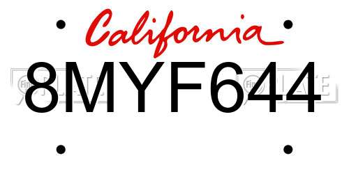 8MYF644 California License Plate