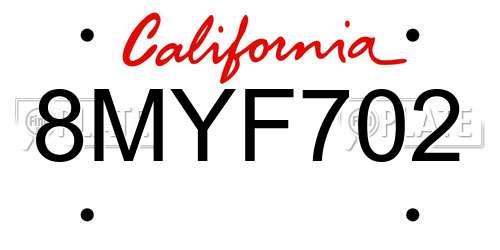 8MYF702 California License Plate