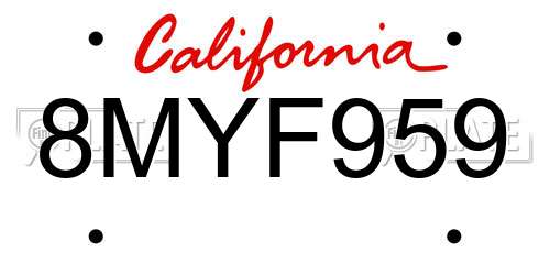 8MYF959 California License Plate