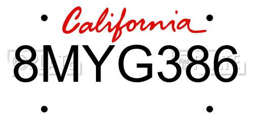 8MYG386 California License Plate