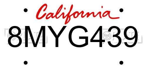 8MYG439 California License Plate