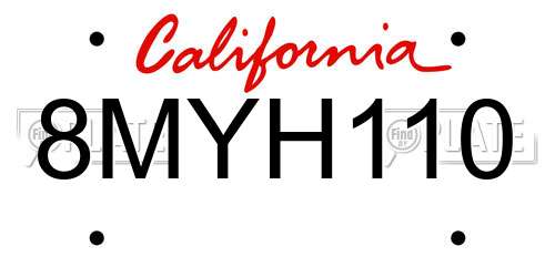 8MYH110 California License Plate