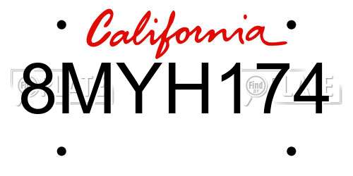 8MYH174 California License Plate