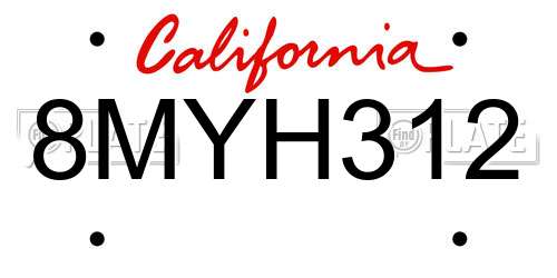 8MYH312 California License Plate