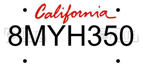 8MYH350 California License Plate