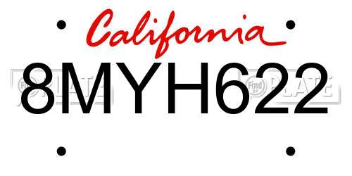 8MYH622 California License Plate