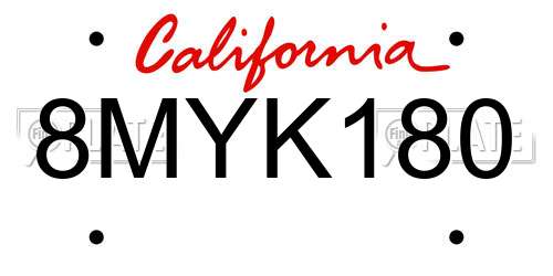 8MYK180 California License Plate