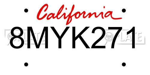 8MYK271 California License Plate