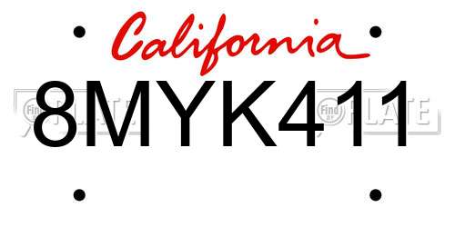 8MYK411 California License Plate