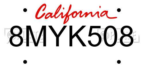 8MYK508 California License Plate
