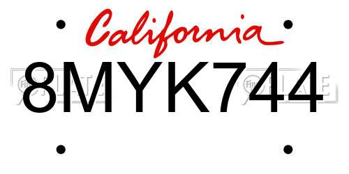 8MYK744 California License Plate